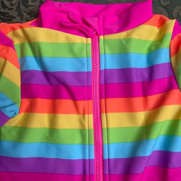 NWT 3t Gymboree Rainbow Striped Swim suit Rashguard bathing Splish-Splash 1 pc